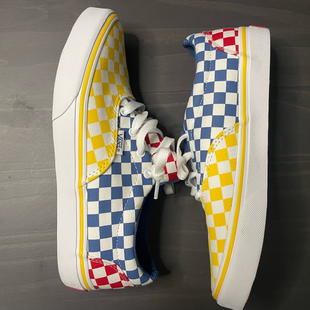 Yellow, Red, and Blue Checkered Vans